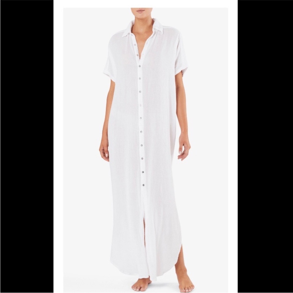 ACACIA Swimwear | Oahu Cotton Gauze White Button-Down Maxi Dress - Medium
